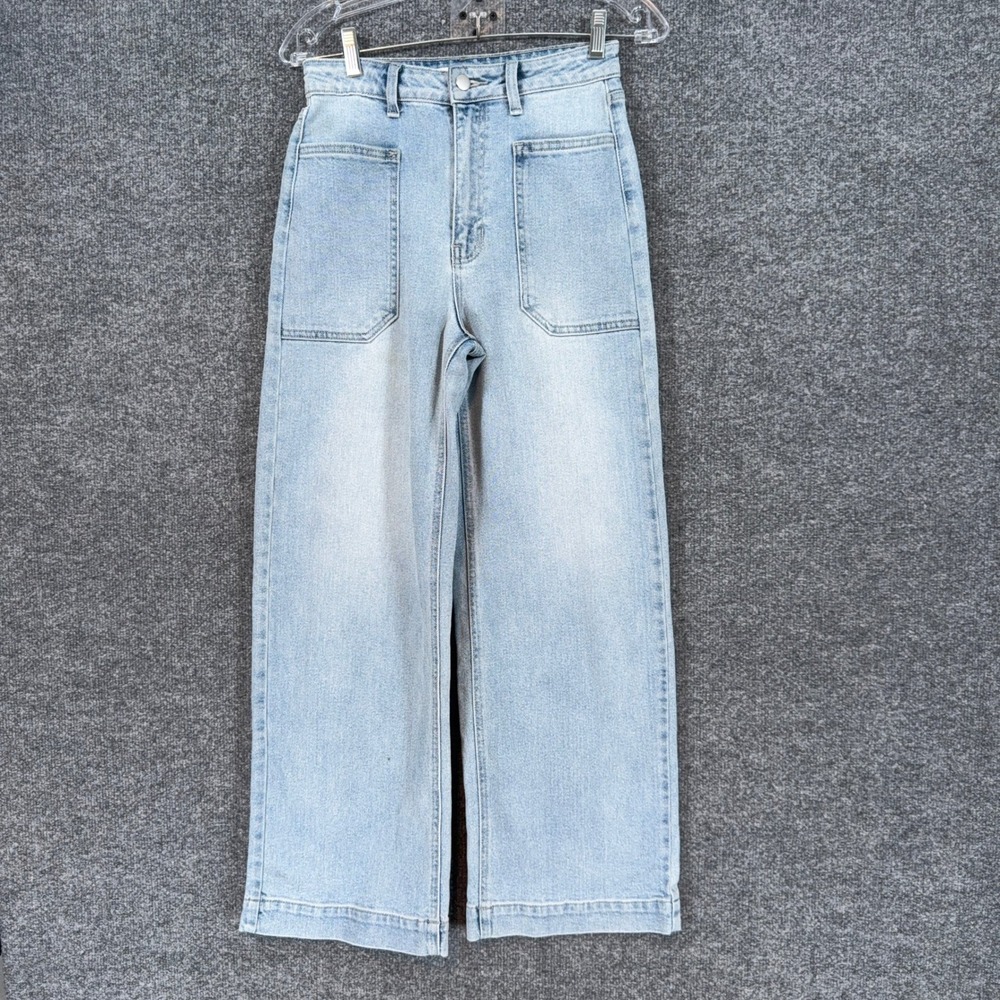Altar'd State Jeans Women 25 Blue Patch Pocket High Rise Wide Leg Denim